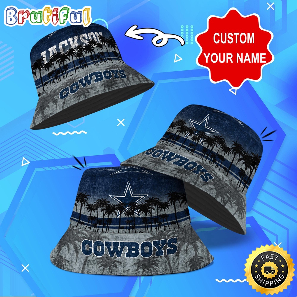 Sportswearmerch Dallas Cowboys NFL Palm Tree Personalized Bucket Hat For Fan