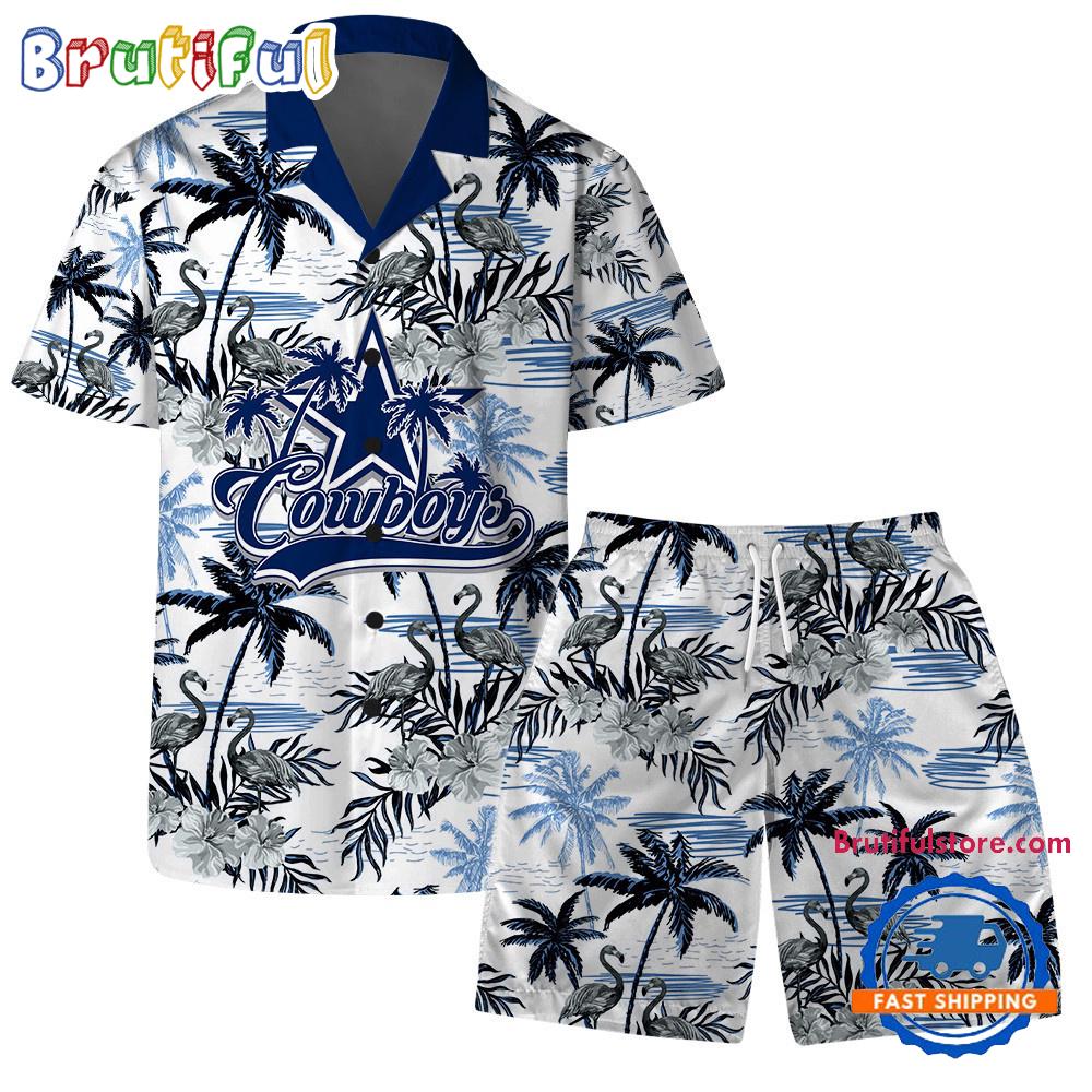 Sportswearmerch Dallas Cowboys NFL Pattern Flamingo Hibiscus Summer Personalized Set Short Set For Fan