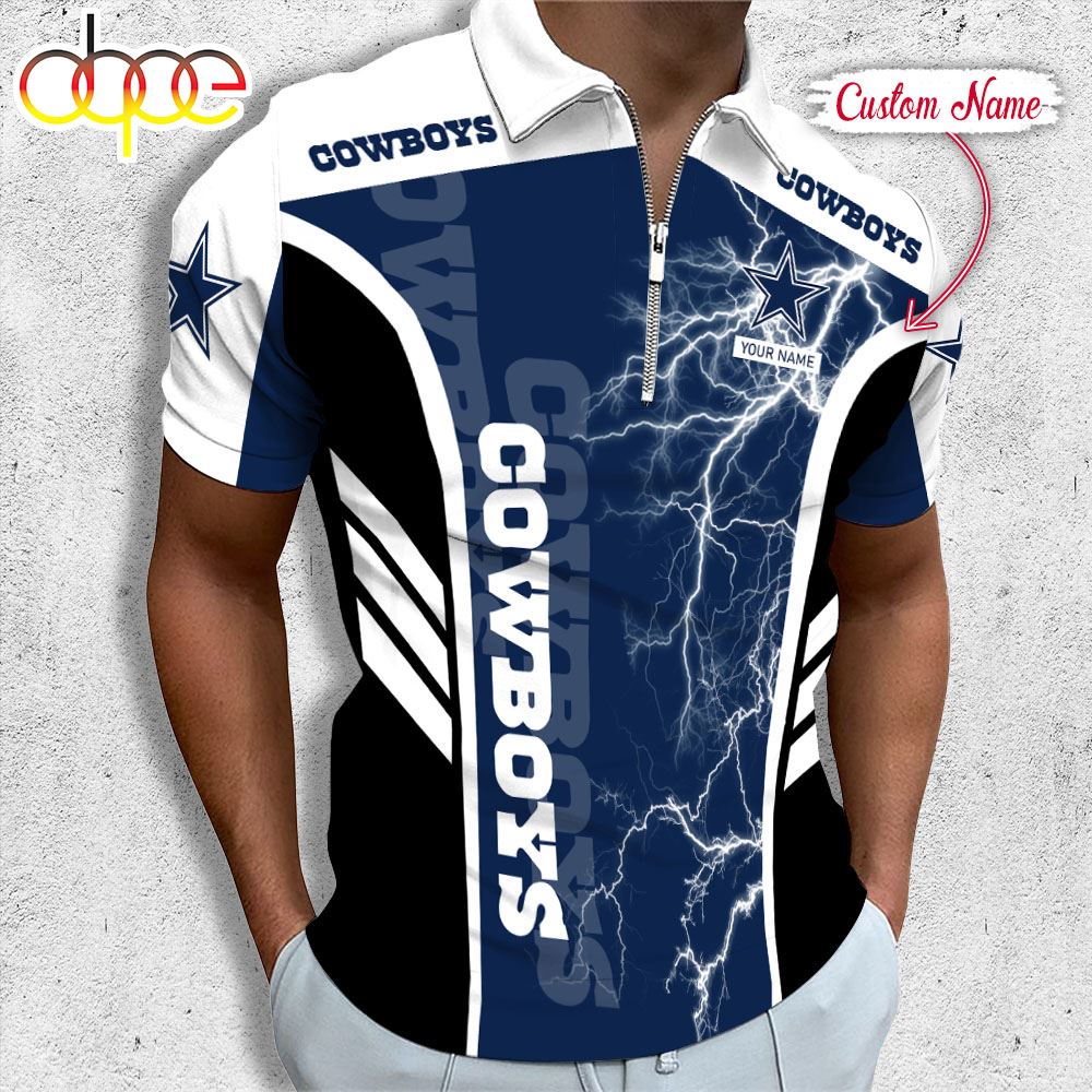 Sportswearmerch Dallas Cowboys NFL Personalized Zip Polo Shirt For Fan