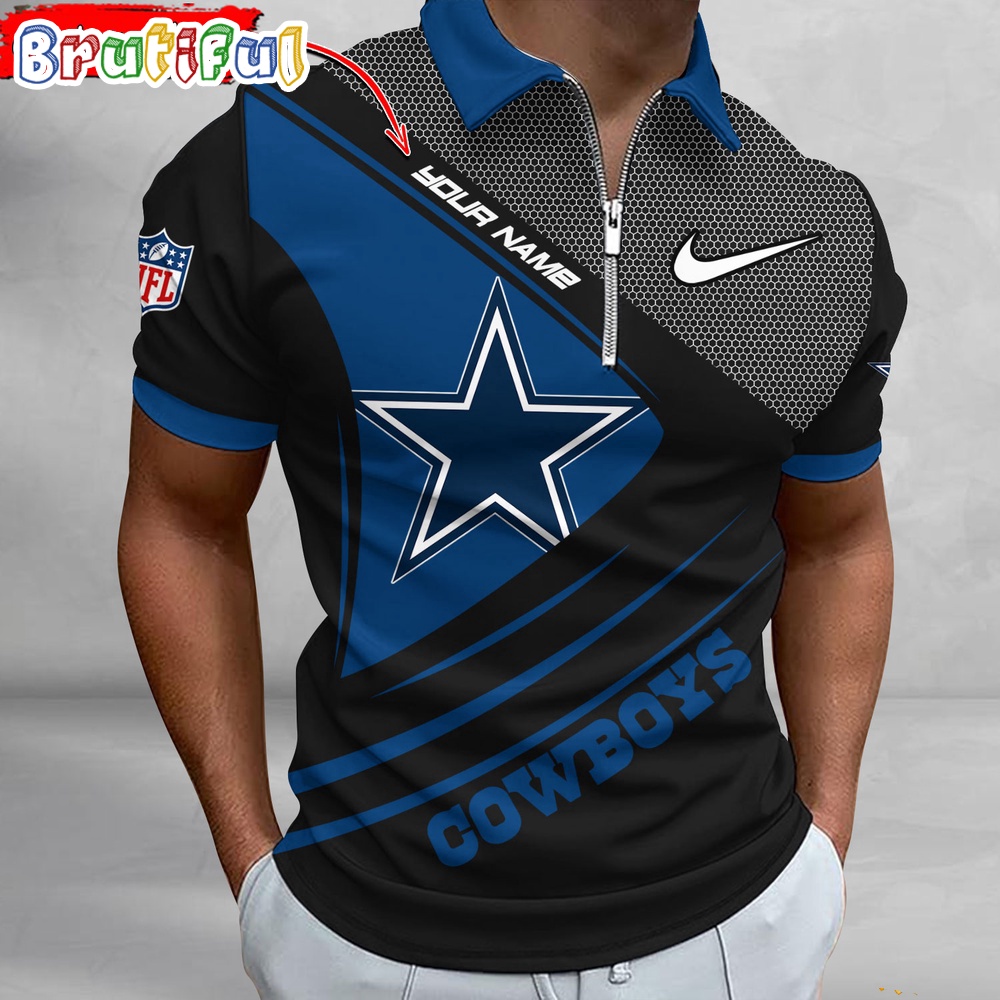 Sportswearmerch Dallas Cowboys NFL Personalized Zip Polo Shirt For Fan