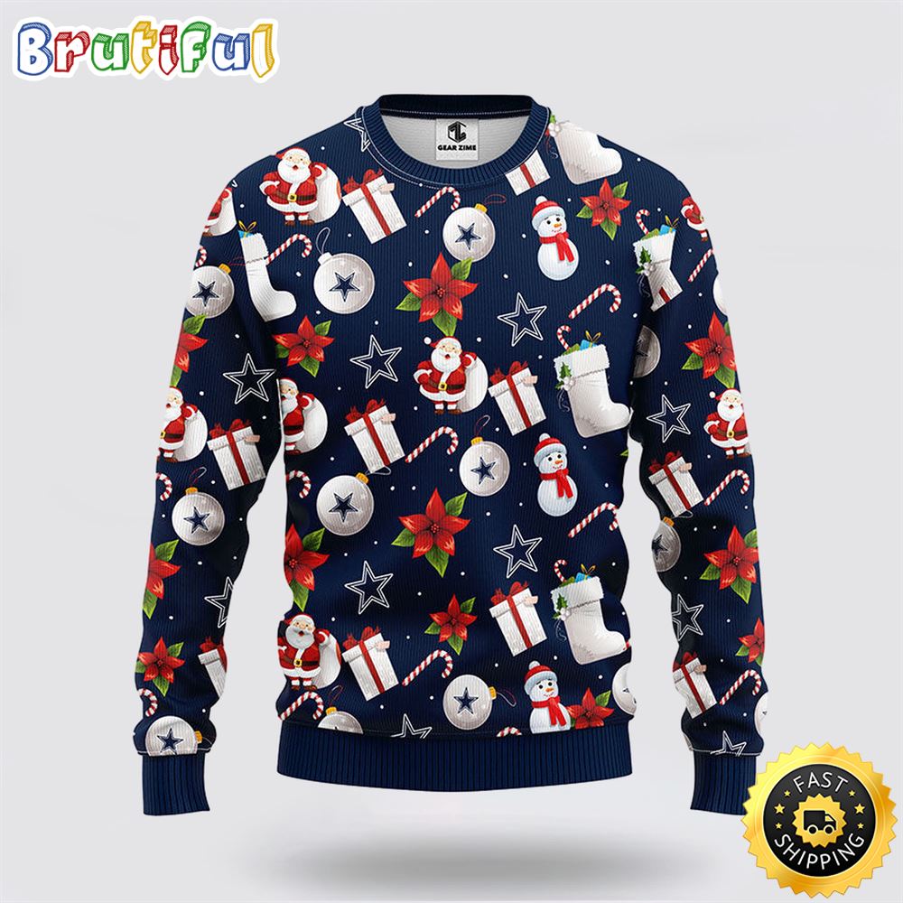 Sportswearmerch Dallas Cowboys NFL Santa Claus Snowman Ugly Christmas Sweater For Fan