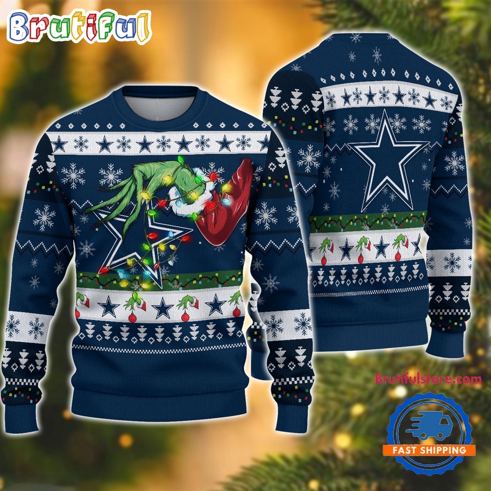 Sportswearmerch Dallas Cowboys NFL Special Grinch's Hand Football Christmas Sweater For Fan