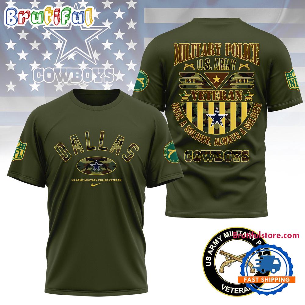 Sportswearmerch Dallas Cowboys NFL US Army Military Police Veteran All Over PrinT-Shirt For Fan