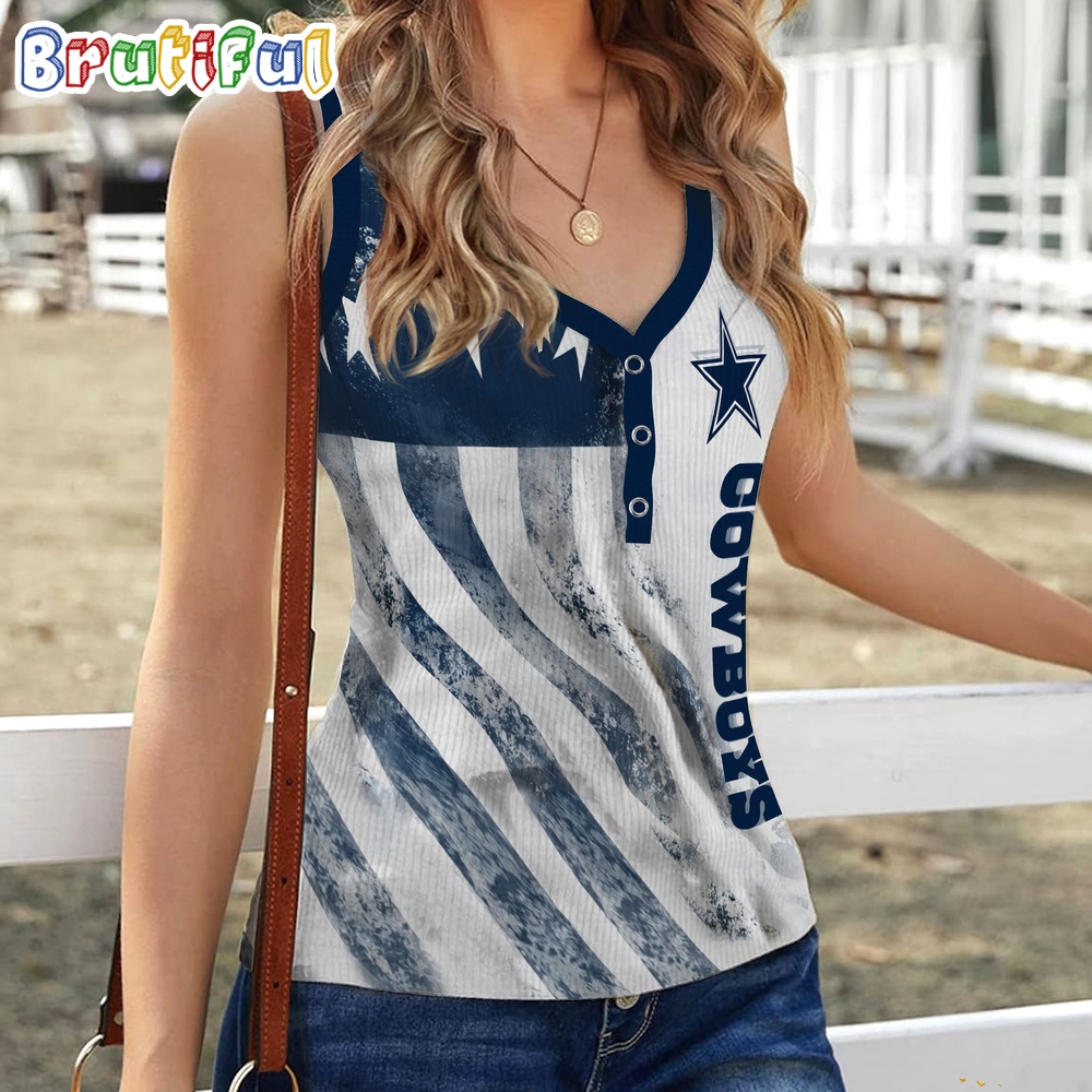 Sportswearmerch Dallas Cowboys NFL Women's V-Neck Ribbed Tank Top For Fan