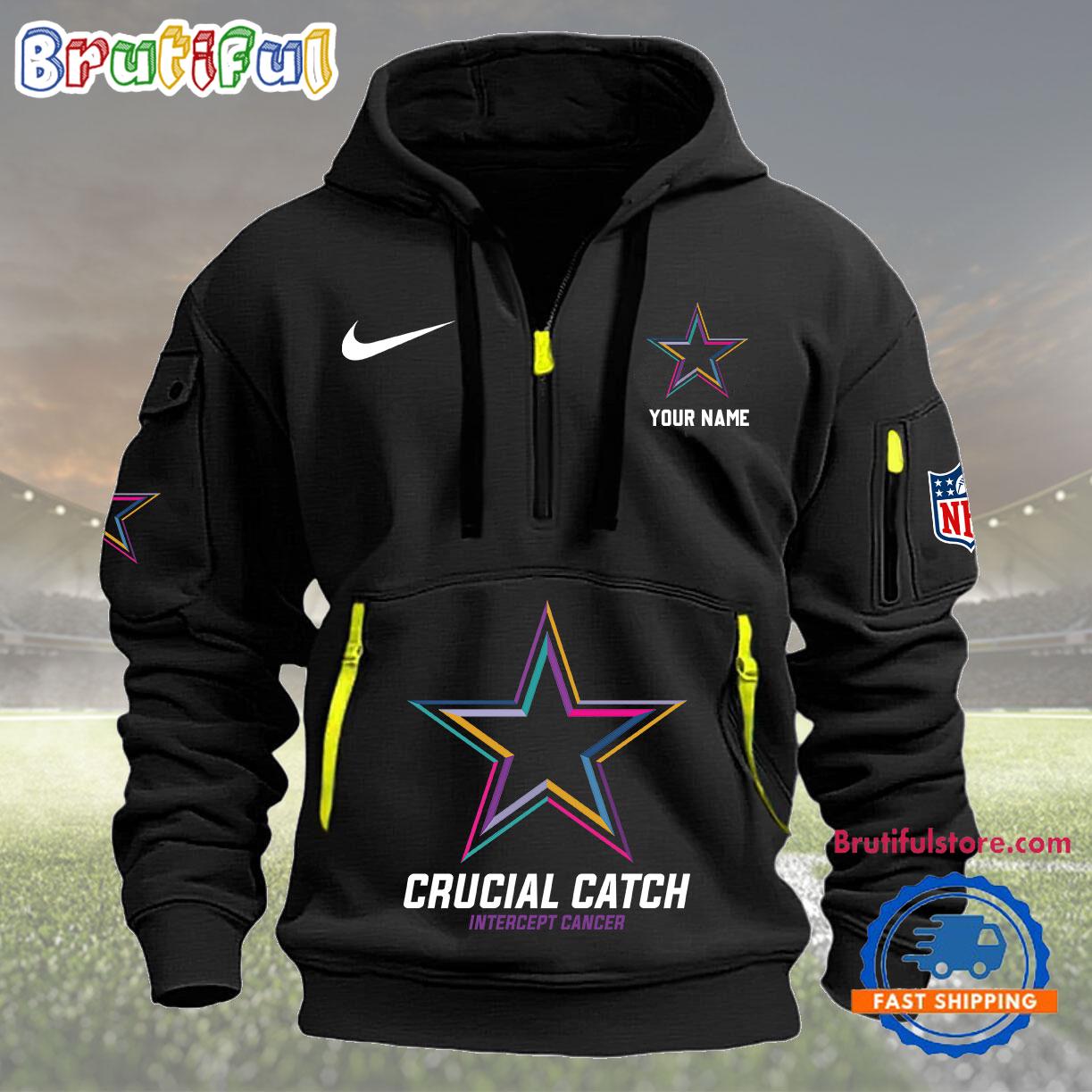 Sportswearmerch Dallas Dallas Cowboys NFL 2024 Crucial Catch Half Zip Hoodie For Fan
