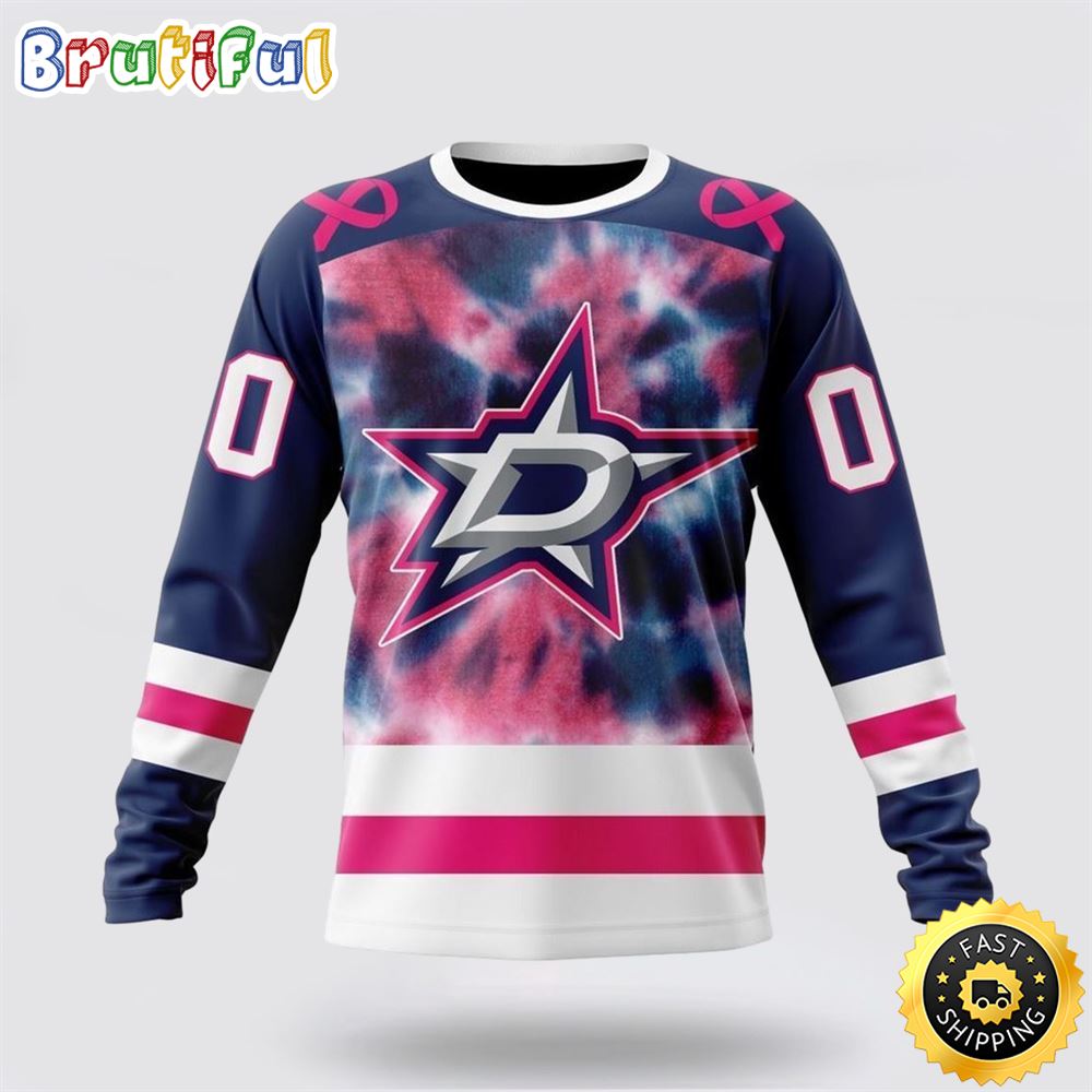 Sportswearmerch Dallas Stars NHL Crewneck Pink October Fight Breast Cancer Personalized Sweater For Fan
