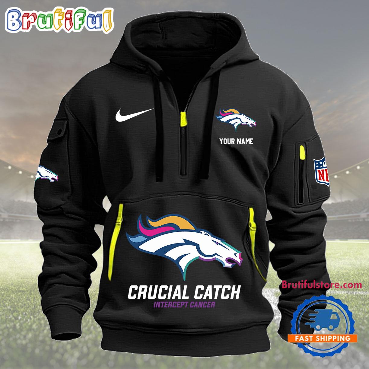 Sportswearmerch Denver Broncos NFL 2024 Crucial Catch Half Zip Hoodie For Fan