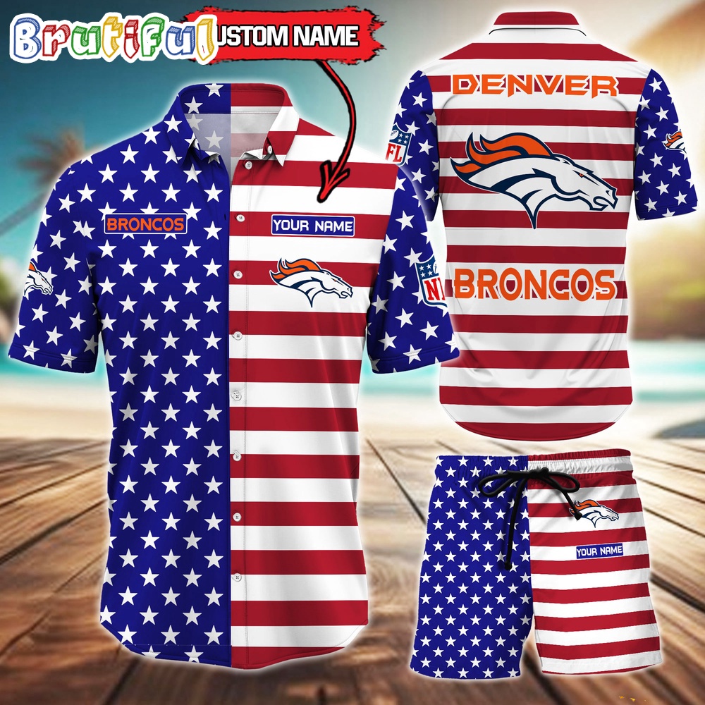 Sportswearmerch Denver Broncos NFL American Flag Personalized Set Short Set For Fan