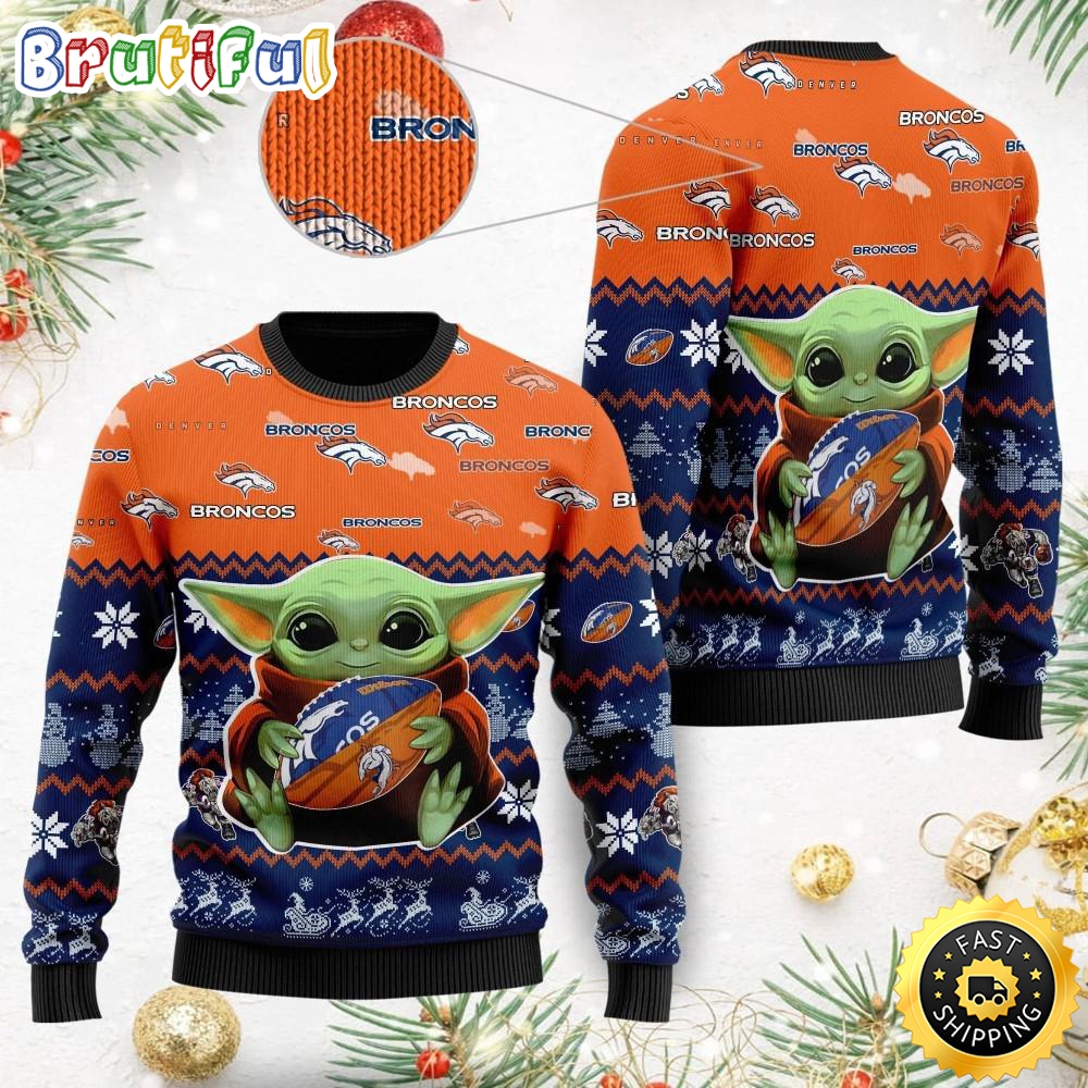 Sportswearmerch Denver Broncos NFL Baby Yoda Personalized Christmas Sweater For Fan