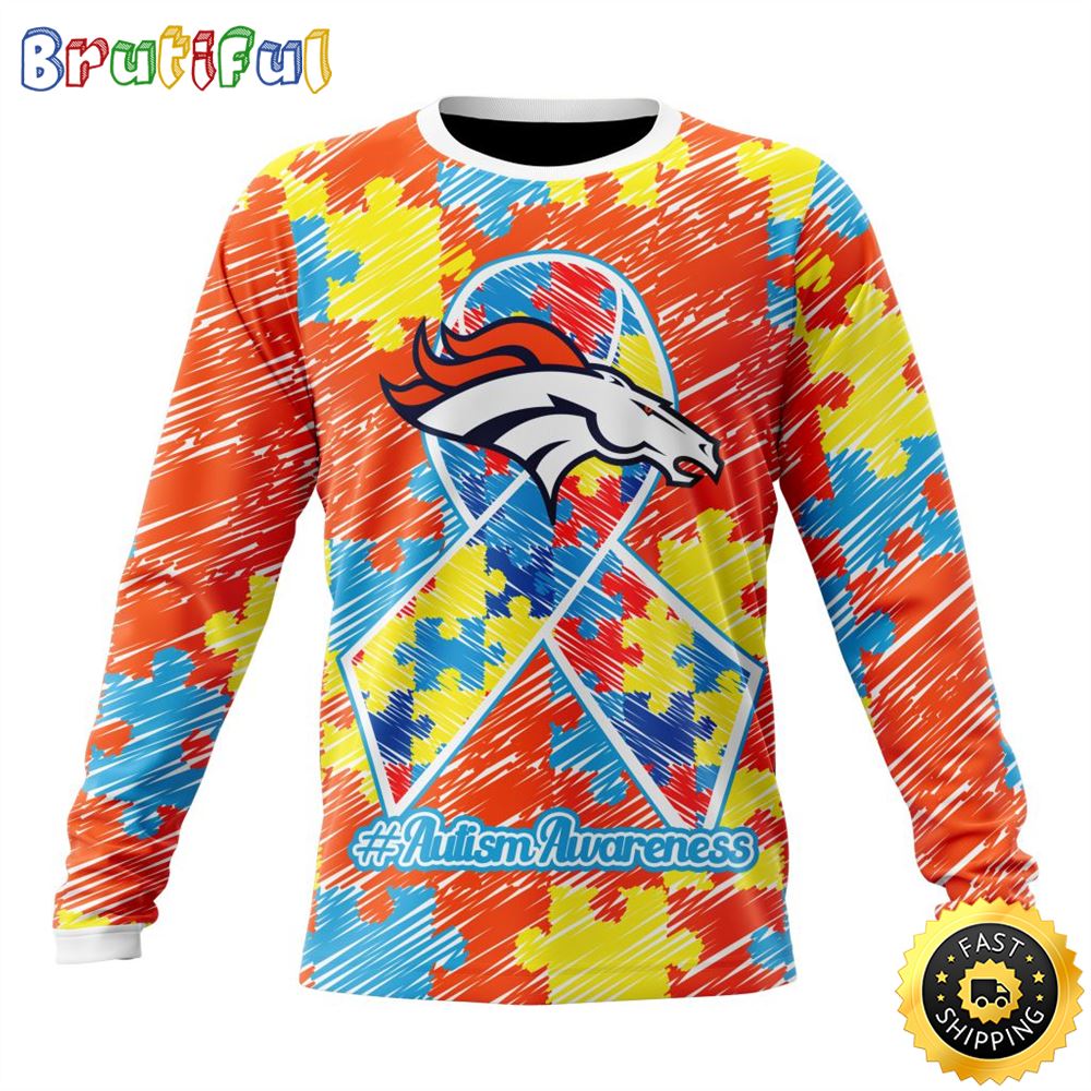 Sportswearmerch Denver Broncos NFL Crewneck Puzzle Autism Awareness Personalized Sweater For Fan