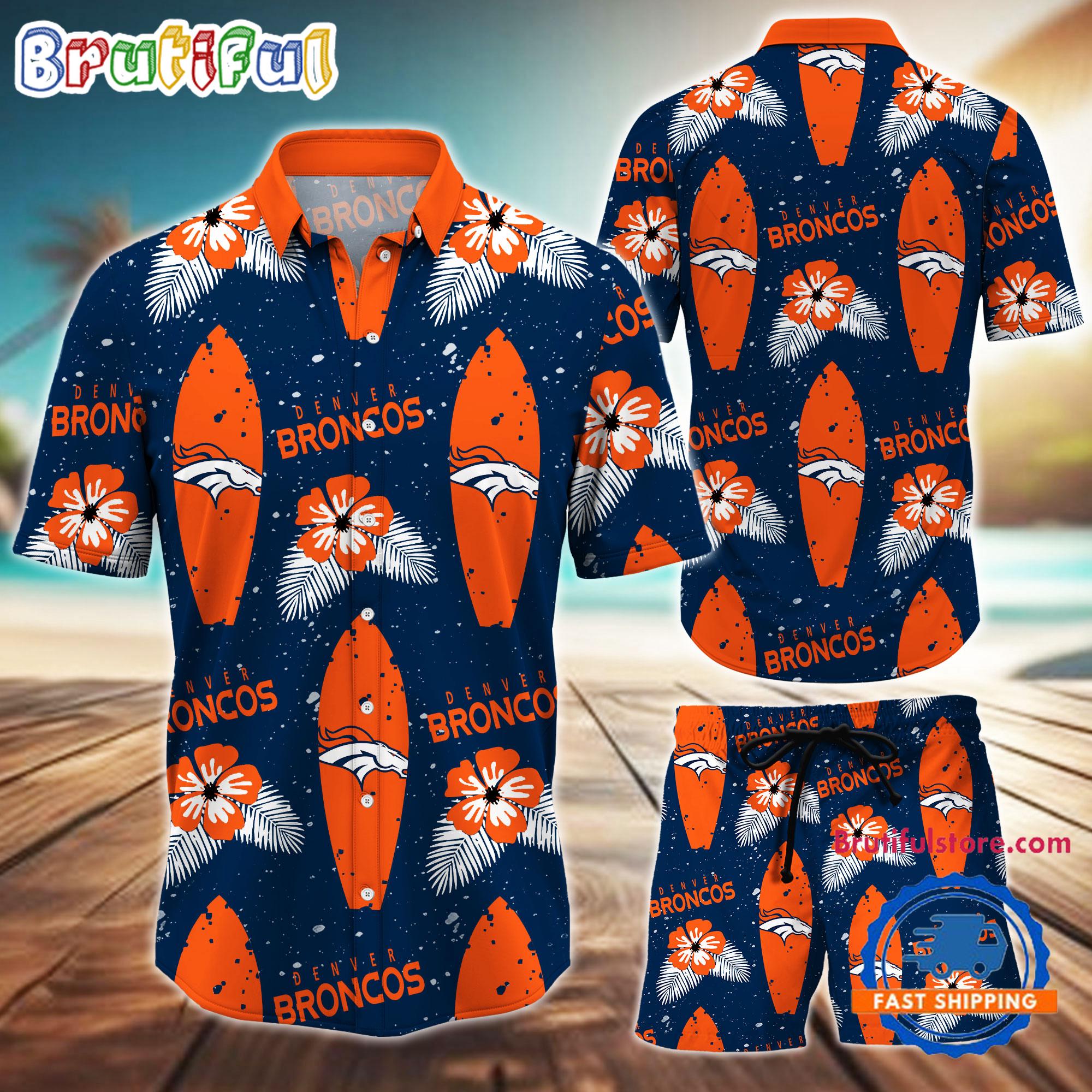 Sportswearmerch Denver Broncos NFL Flower Pattern Personalized Set Short Set For Fan