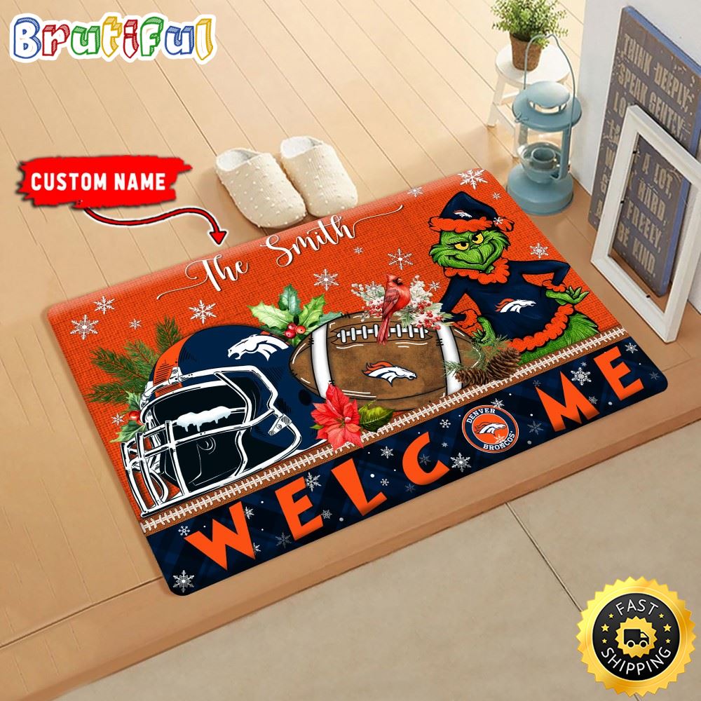 Sportswearmerch Denver Broncos NFL Grinch Christmas Doormat For Fan