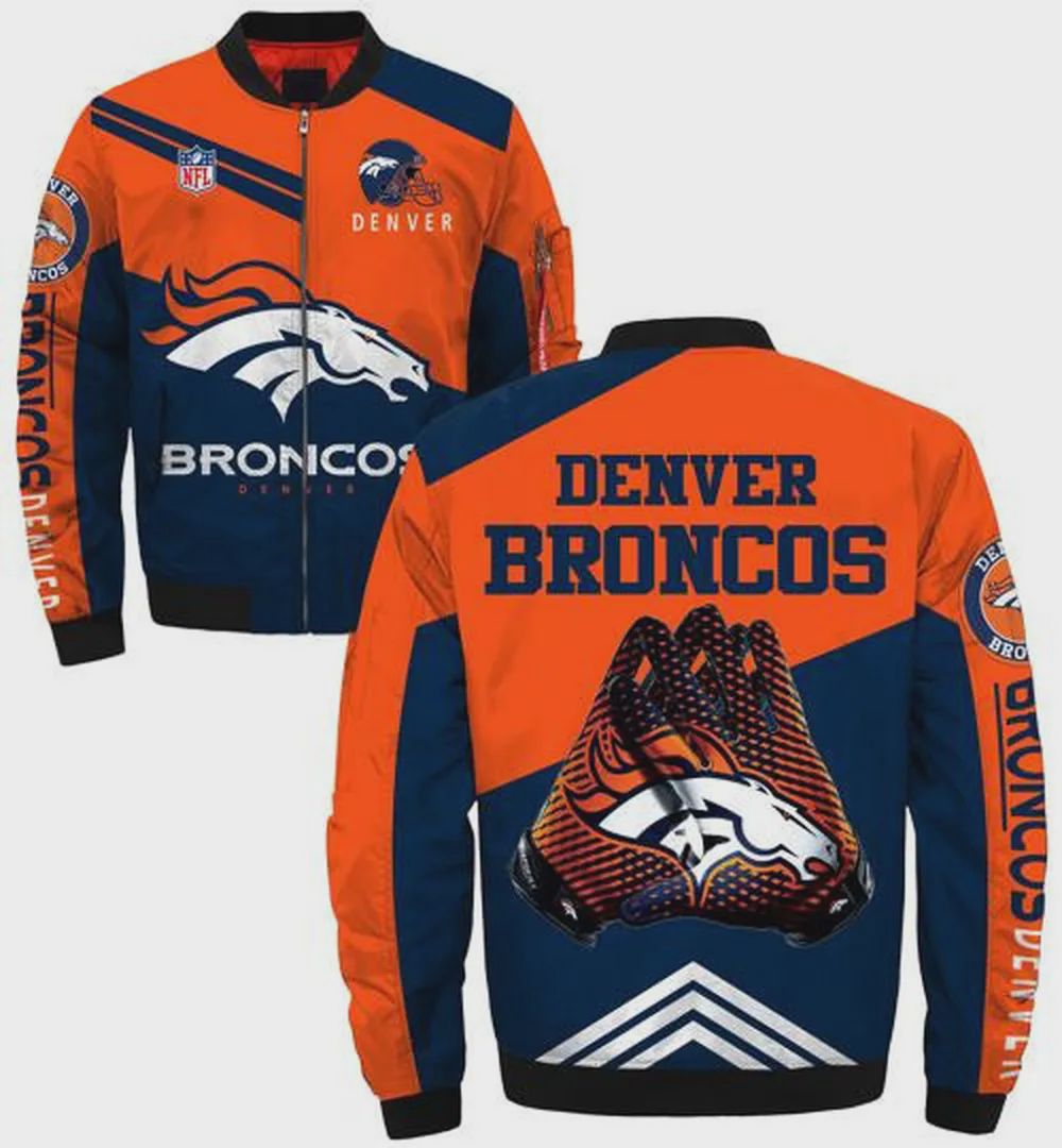 Sportswearmerch Denver Broncos NFL Hands With Pattern Bomber Jacket For Fan