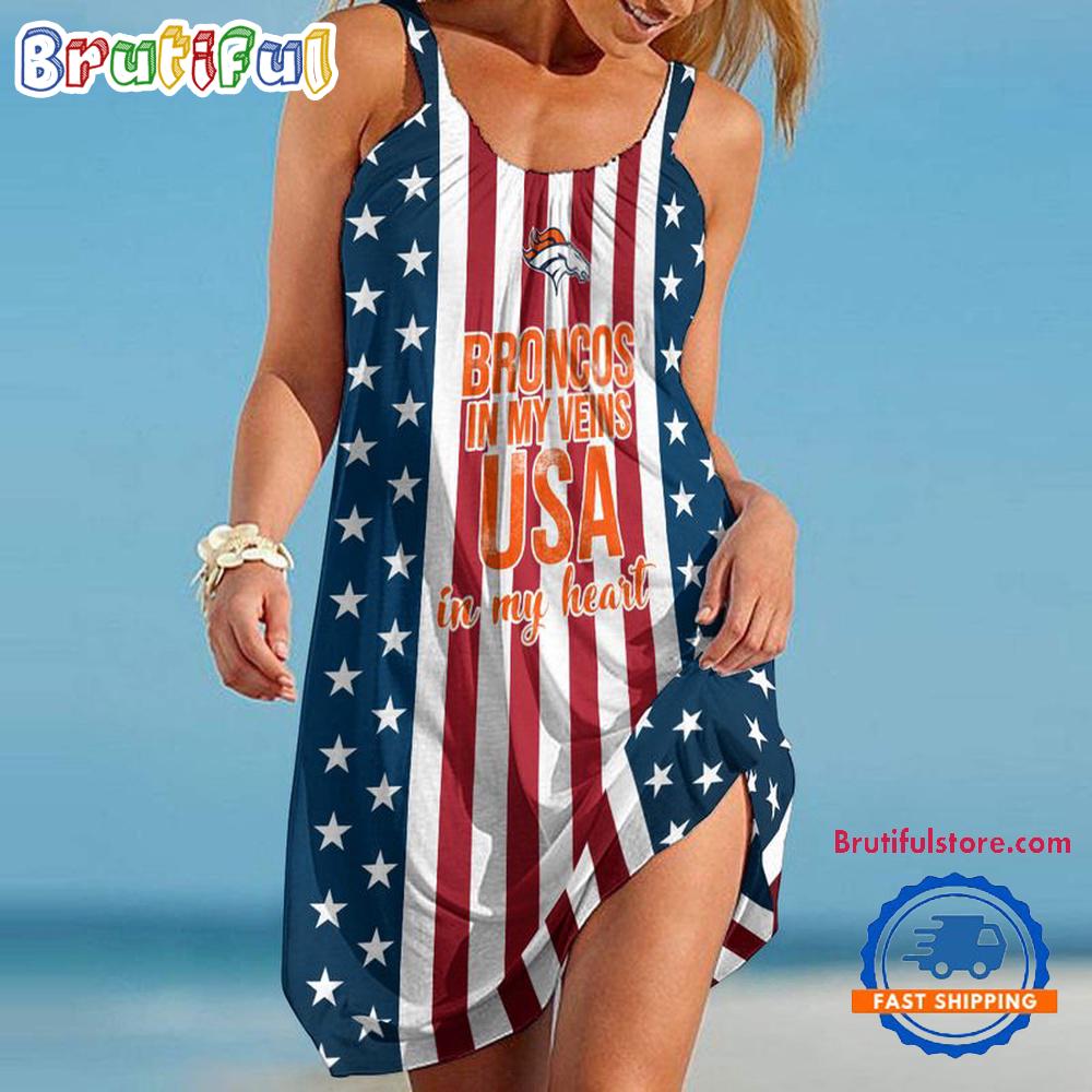 Sportswearmerch Denver Broncos NFL Independence Day Women's Summer Beach Dress For Fan