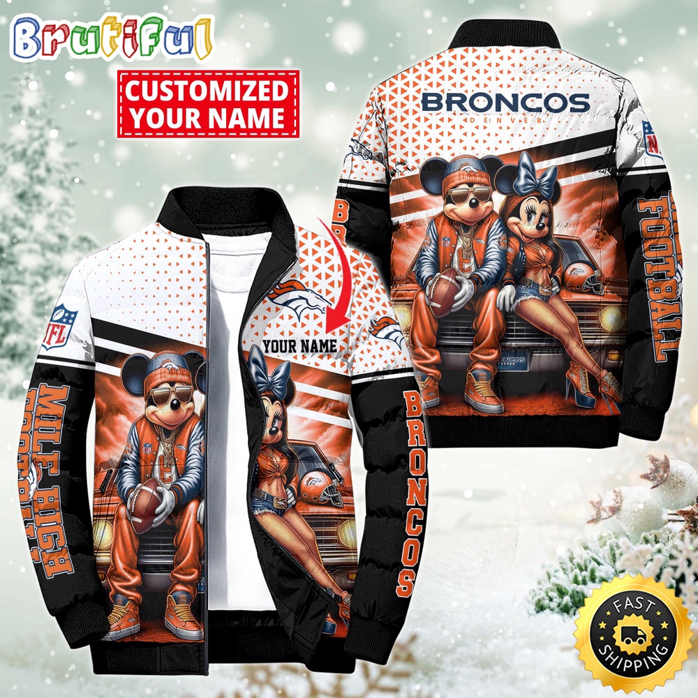 Sportswearmerch Denver Broncos NFL Mickey Minnie Puffer Jacket For Fan