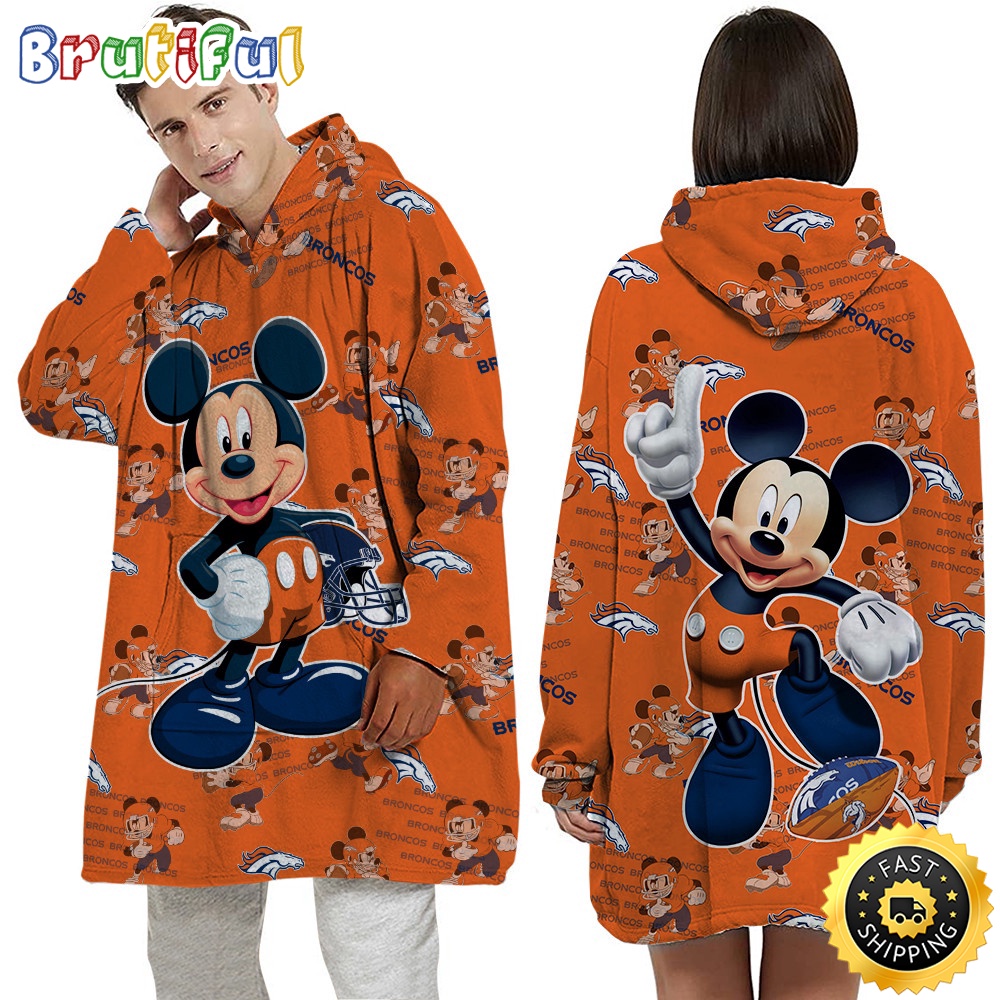 Sportswearmerch Denver Broncos NFL Mouse Lover Personalized Blaket Hoodie For Fan