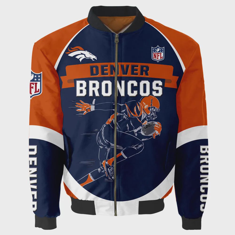 Sportswearmerch Denver Broncos NFL Players Running Pattern Bomber Jacket For Fan
