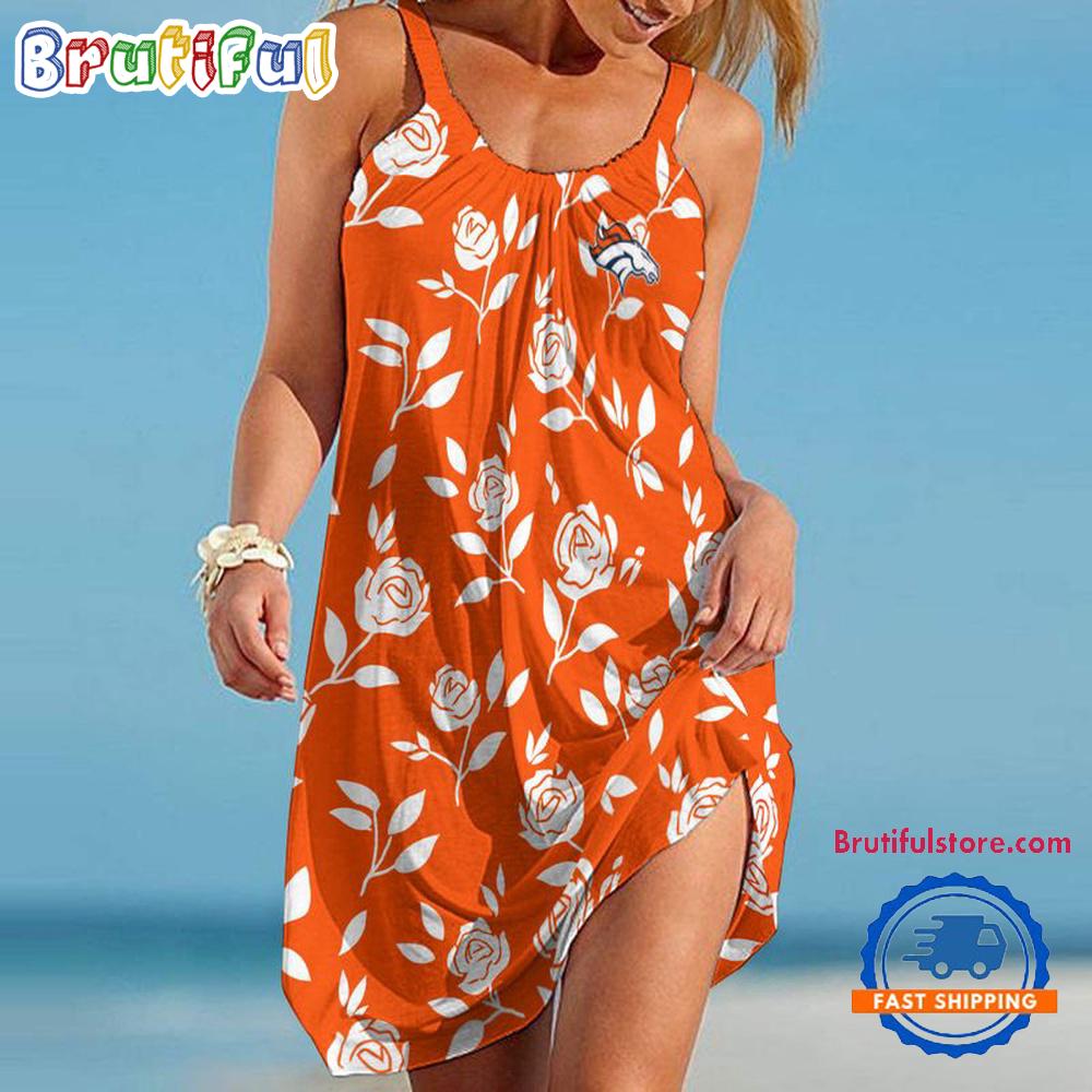 Sportswearmerch Denver Broncos NFL Rose Pattern Women’s Summer Beach Dress For Fan