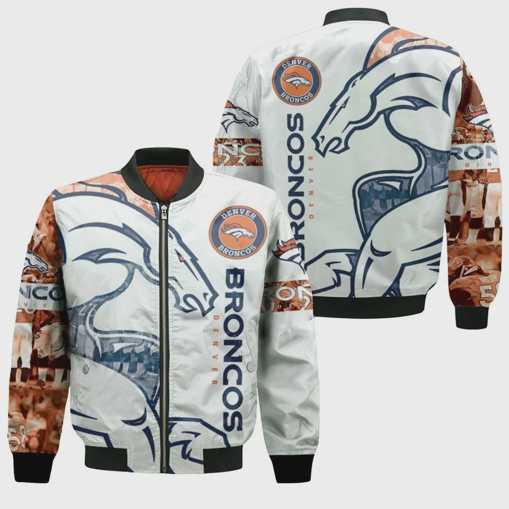 Sportswearmerch Denver Broncos NFL Team Pattern Bomber Jacket For Fan