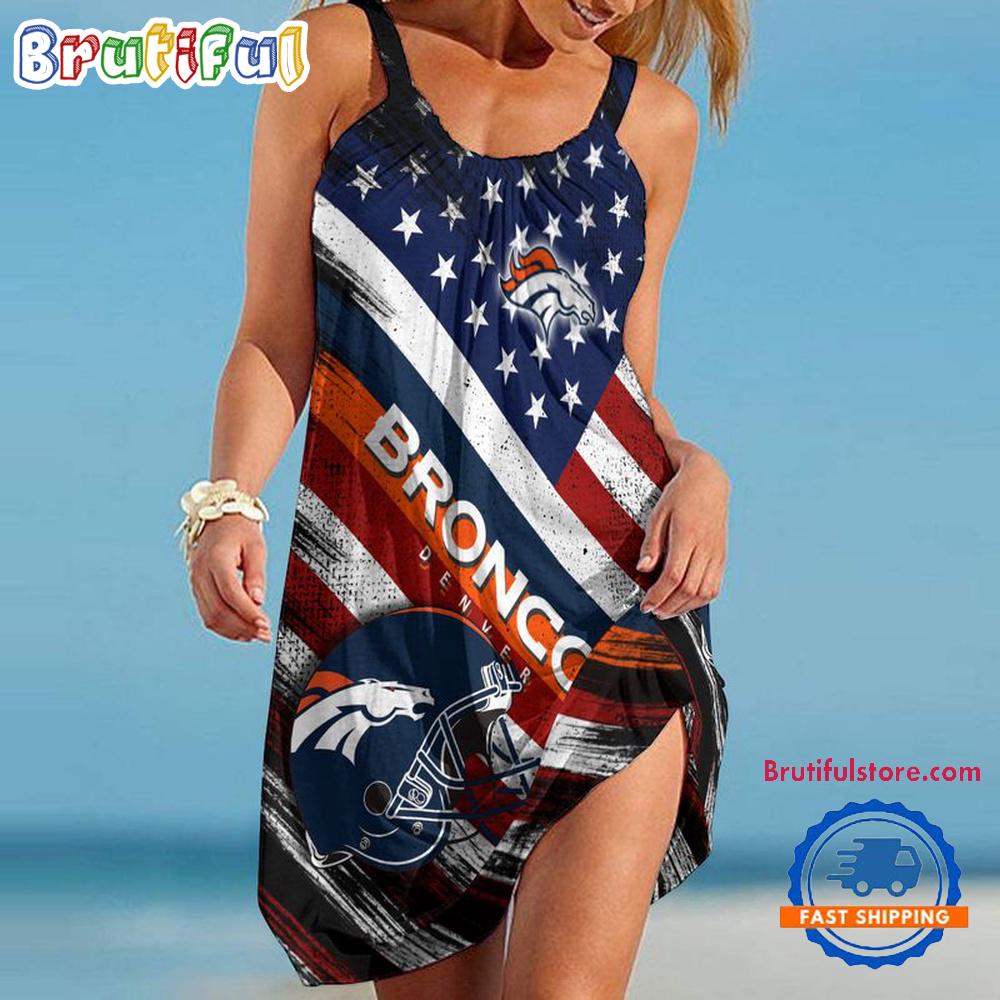 Sportswearmerch Denver Broncos NFL USA Independence Day Women's Summer Beach Dress For Fan