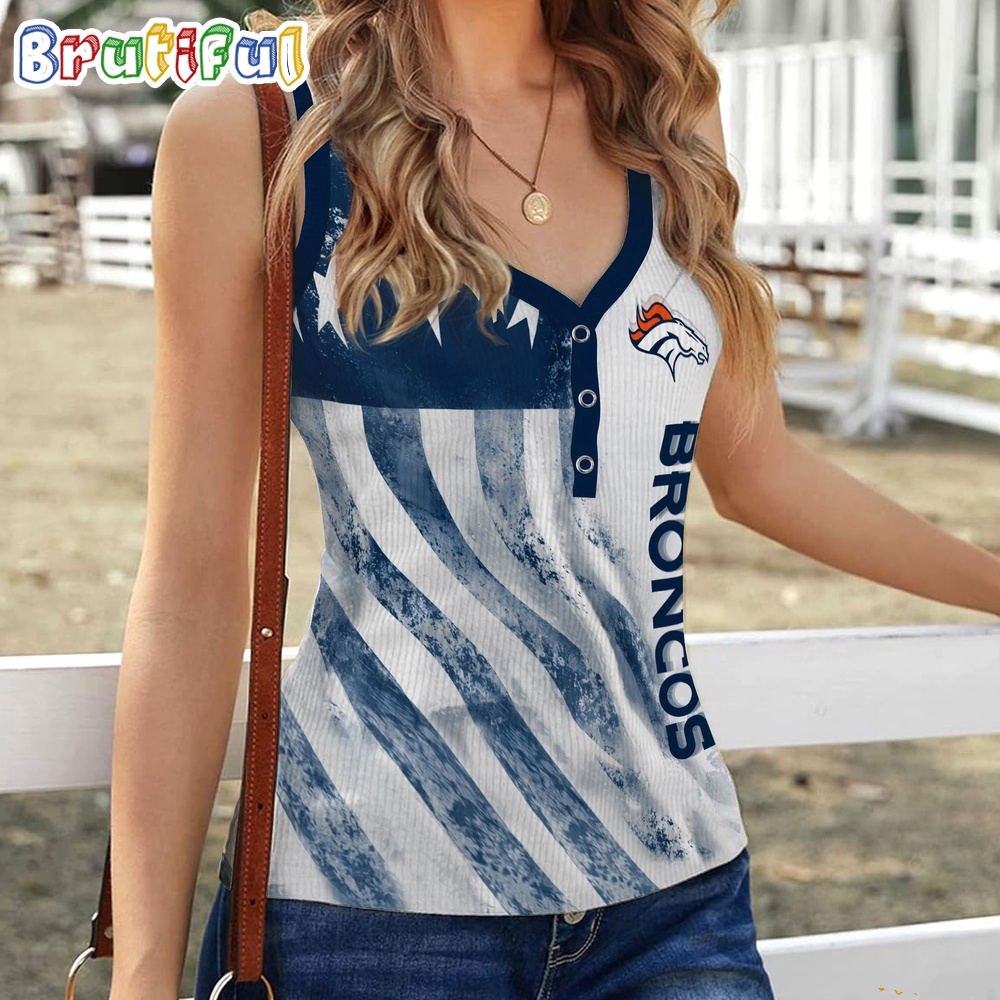 Sportswearmerch Denver Broncos NFL Women's V-Neck Ribbed Tank Top For Fan