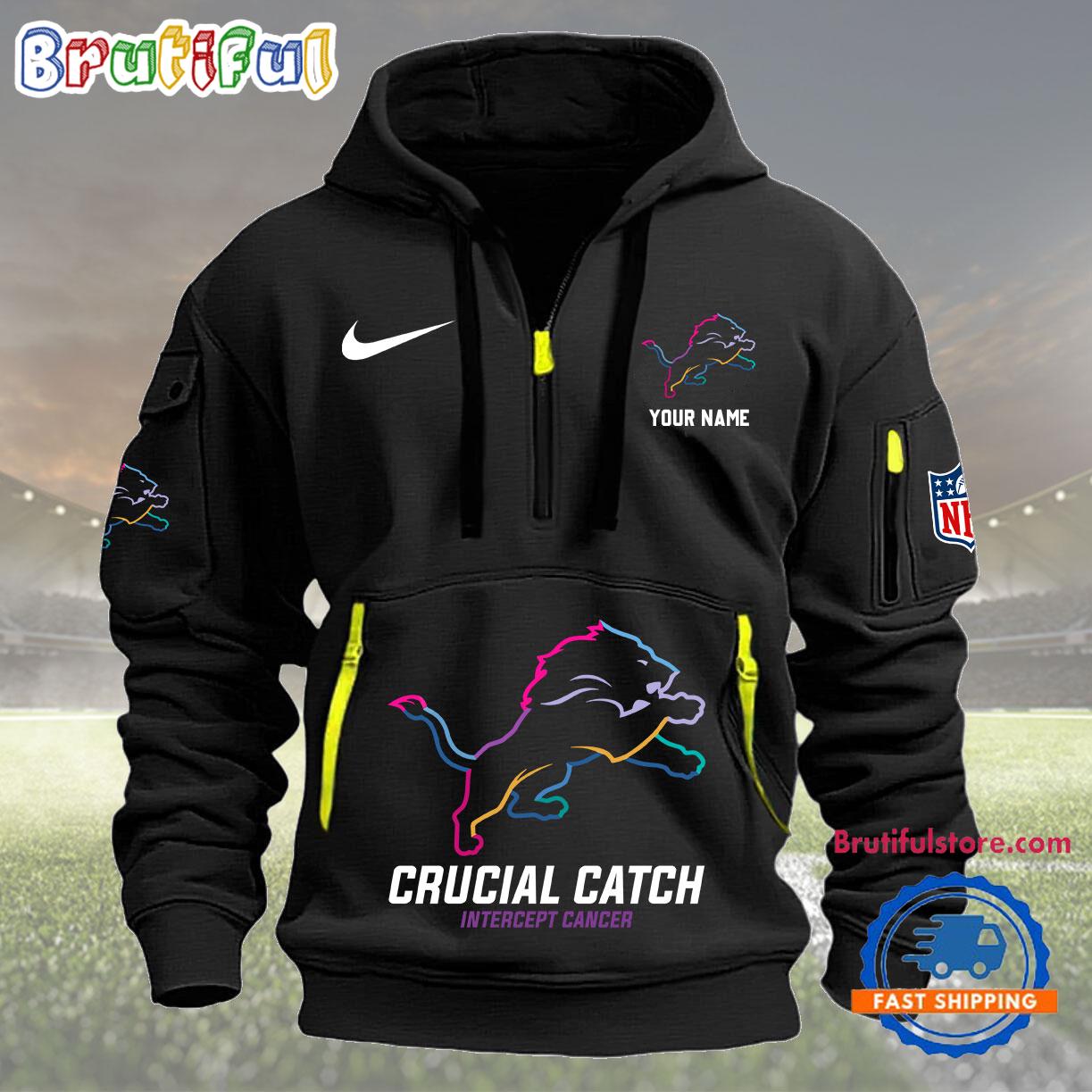 Sportswearmerch Detroit Lions NFL 2024 Crucial Catch Half Zip Hoodie For Fan