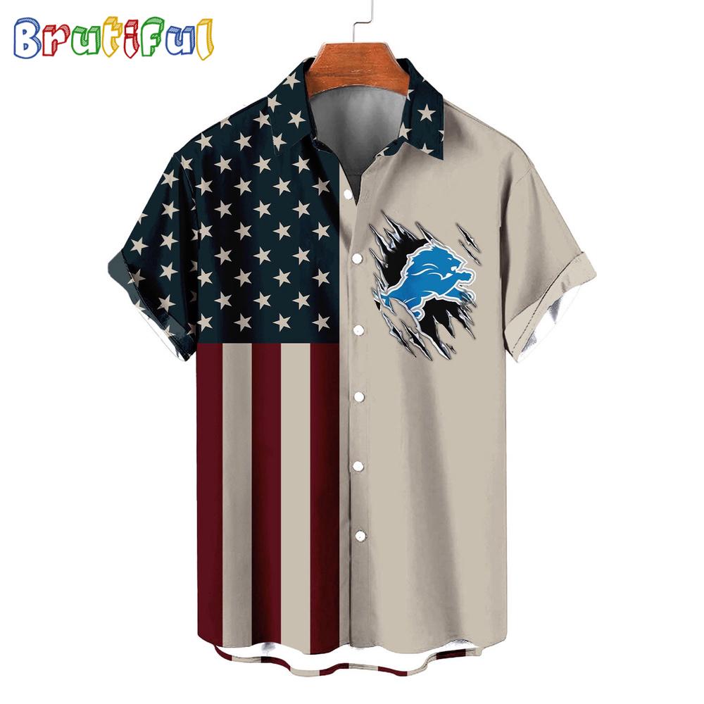 Sportswearmerch Detroit Lions NFL American Flag Summer Personalized Hawaiian Shirt For Fan