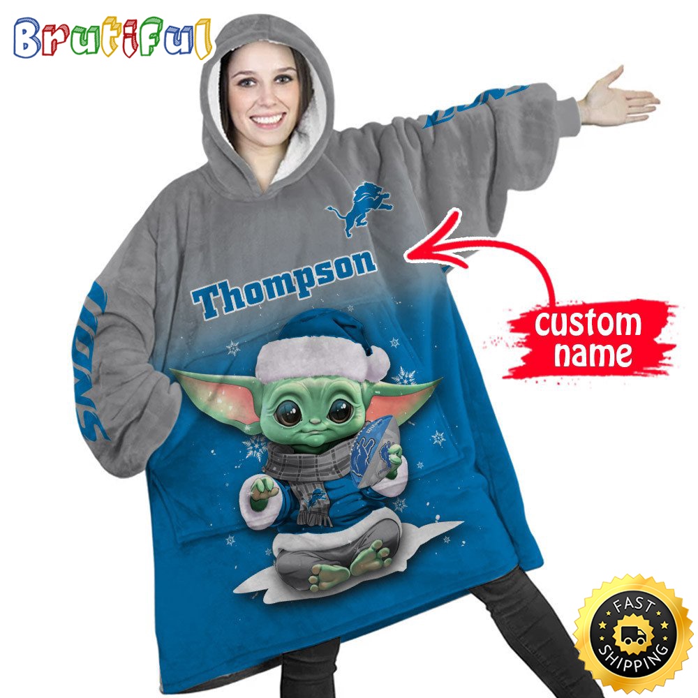 Sportswearmerch Detroit Lions NFL Baby Yoda Lover Personalized Blaket Hoodie For Fan