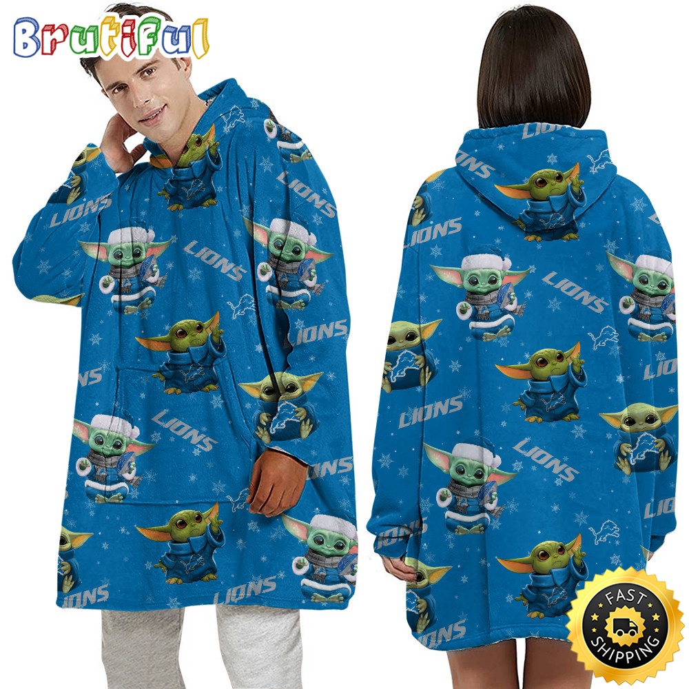 Sportswearmerch Detroit Lions NFL Baby Yoda Personalized Blaket Hoodie For Fan