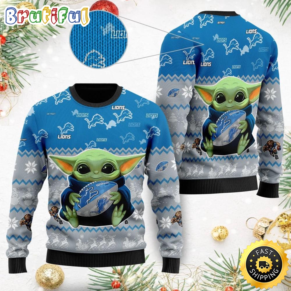Sportswearmerch Detroit Lions NFL Baby Yoda Personalized Christmas Sweater For Fan