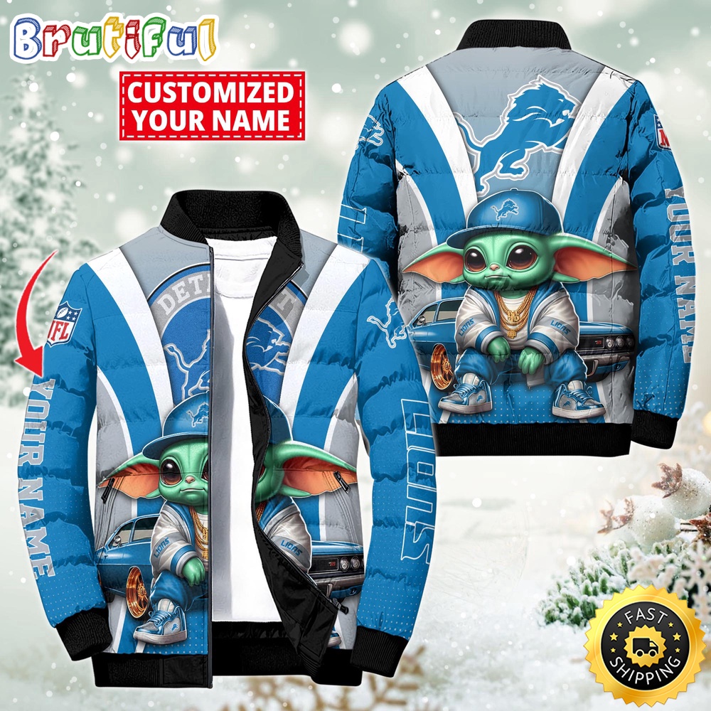 Sportswearmerch Detroit Lions NFL Baby Yoda Puffer Jacket For Fan