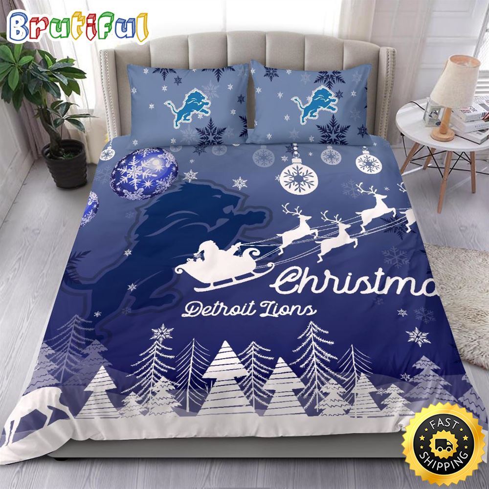 Sportswearmerch Detroit Lions NFL Christmas Bedding Sets For Fan