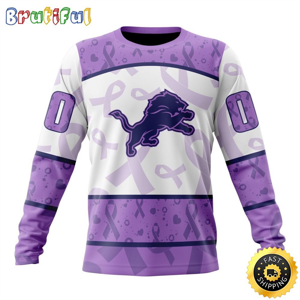 Sportswearmerch Detroit Lions NFL Crewneck Lavender Fights Cancer Personalized Sweater For Fan
