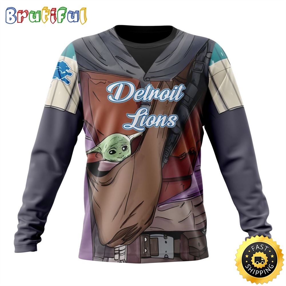 Sportswearmerch Detroit Lions NFL Crewneck Mandalorian And Baby Yoda Personalized Sweater For Fan