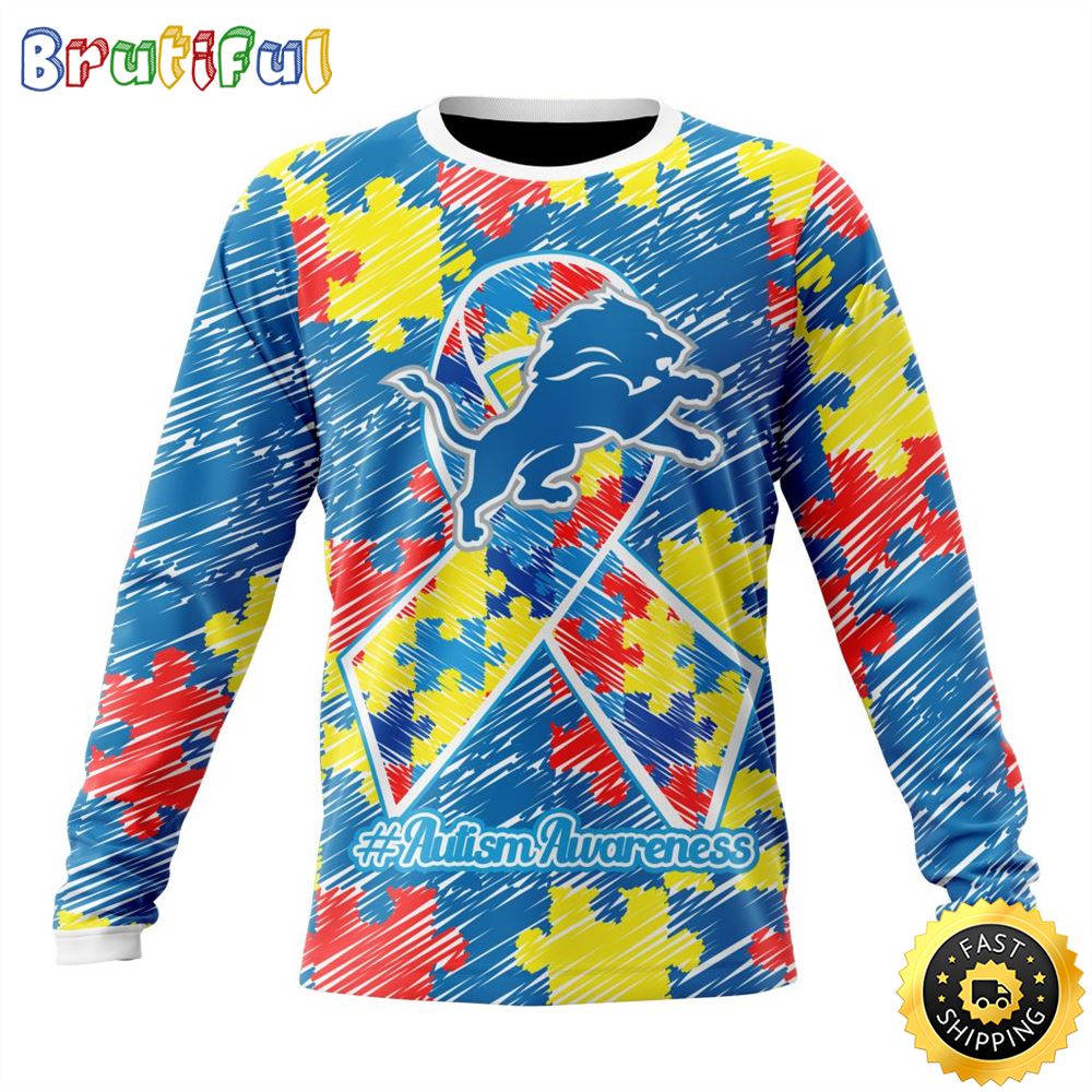 Sportswearmerch Detroit Lions NFL Crewneck Puzzle Autism Awareness Personalized Sweater For Fan
