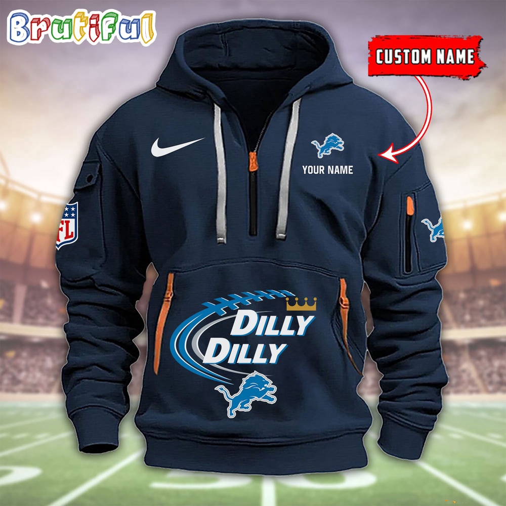 Sportswearmerch Detroit Lions NFL Dilly Dilly Football Half Zip Hoodie For Fan
