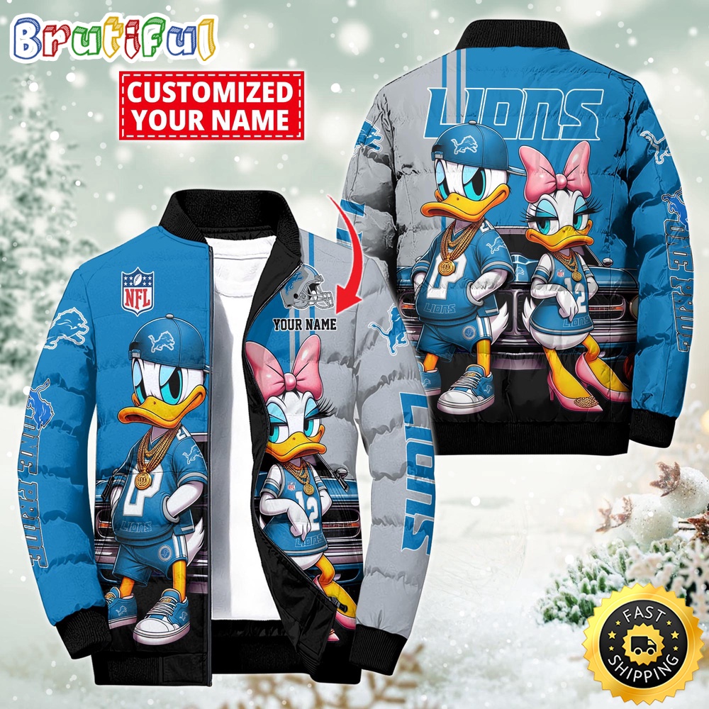 Sportswearmerch Detroit Lions NFL Donald Duck Puffer Jacket For Fan