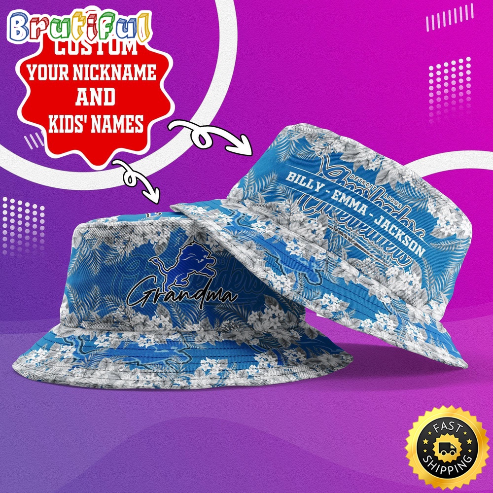 Sportswearmerch Detroit Lions NFL Floral Pattern Personalized Bucket Hat For Fan