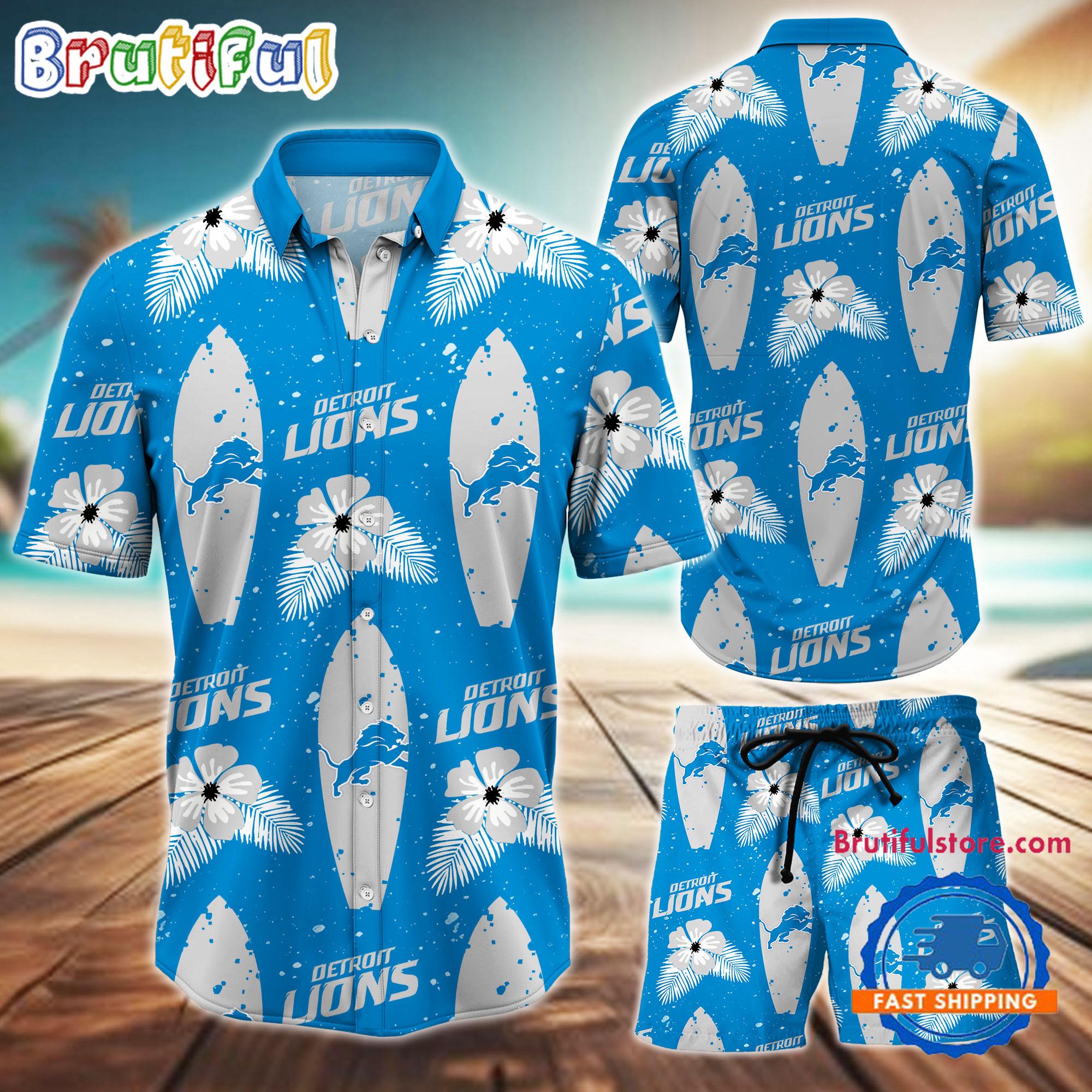 Sportswearmerch Detroit Lions NFL Flower Pattern Personalized Set Short Set For Fan