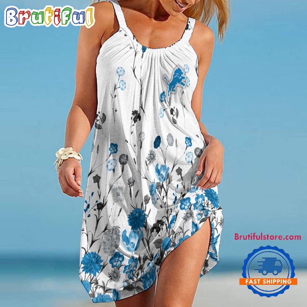 Sportswearmerch Detroit Lions NFL Flower Summer Beach Dress For Fan