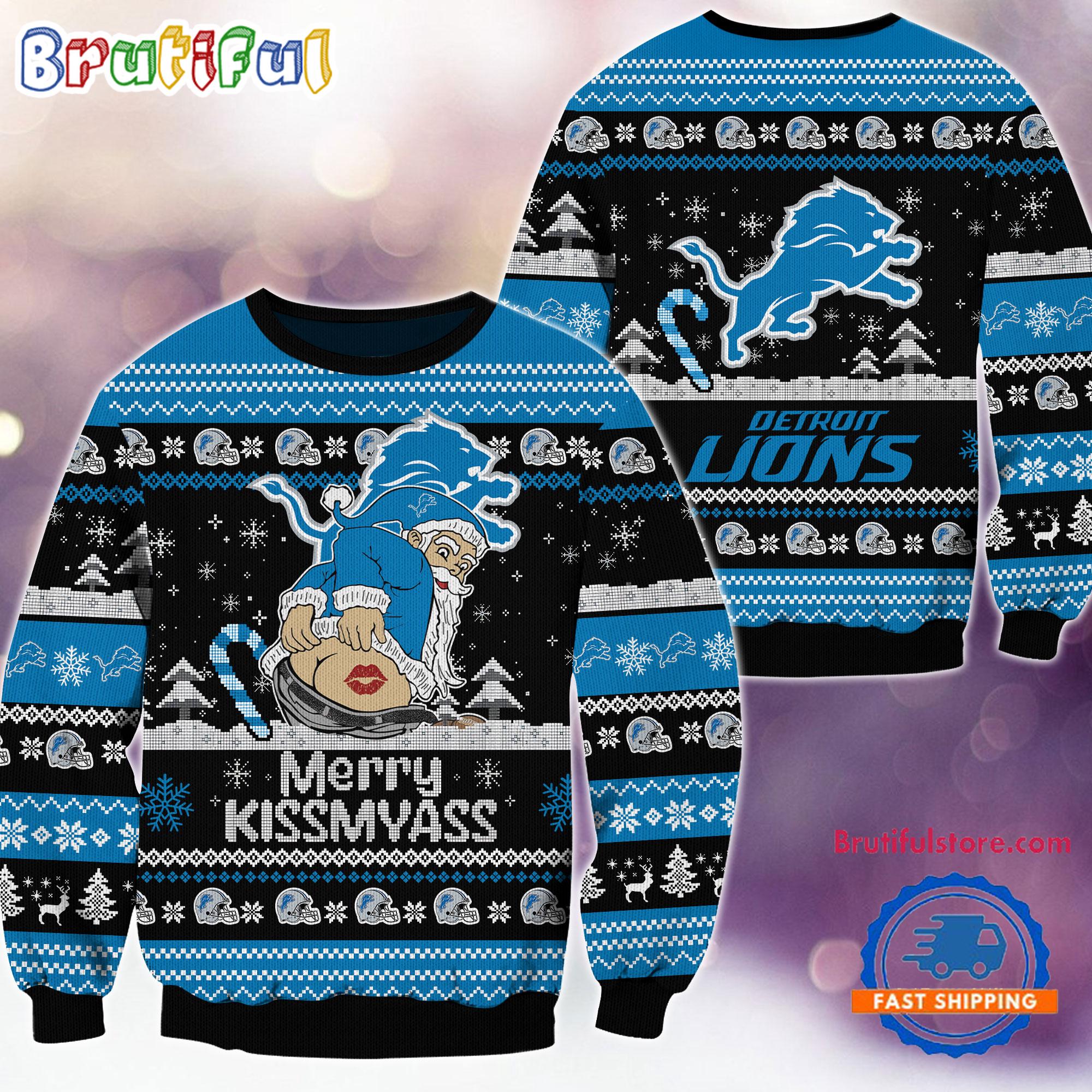 Sportswearmerch Detroit Lions NFL Funny Santa Claus Christmas Sweater For Fan