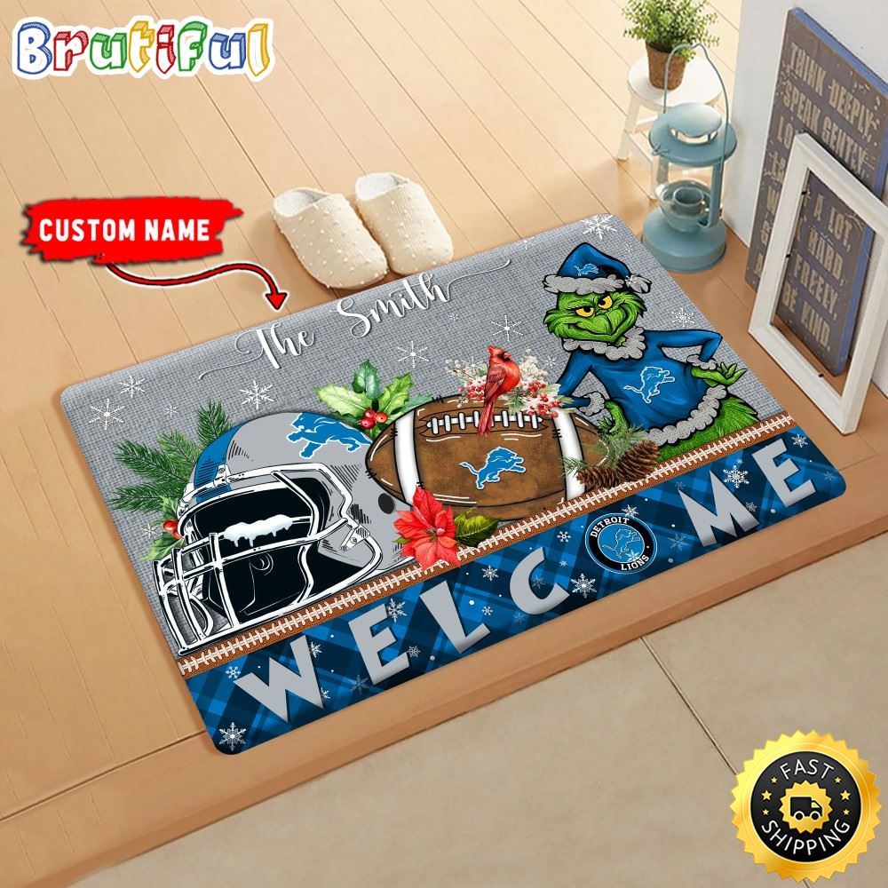 Sportswearmerch Detroit Lions NFL Grinch Christmas Doormat For Fan