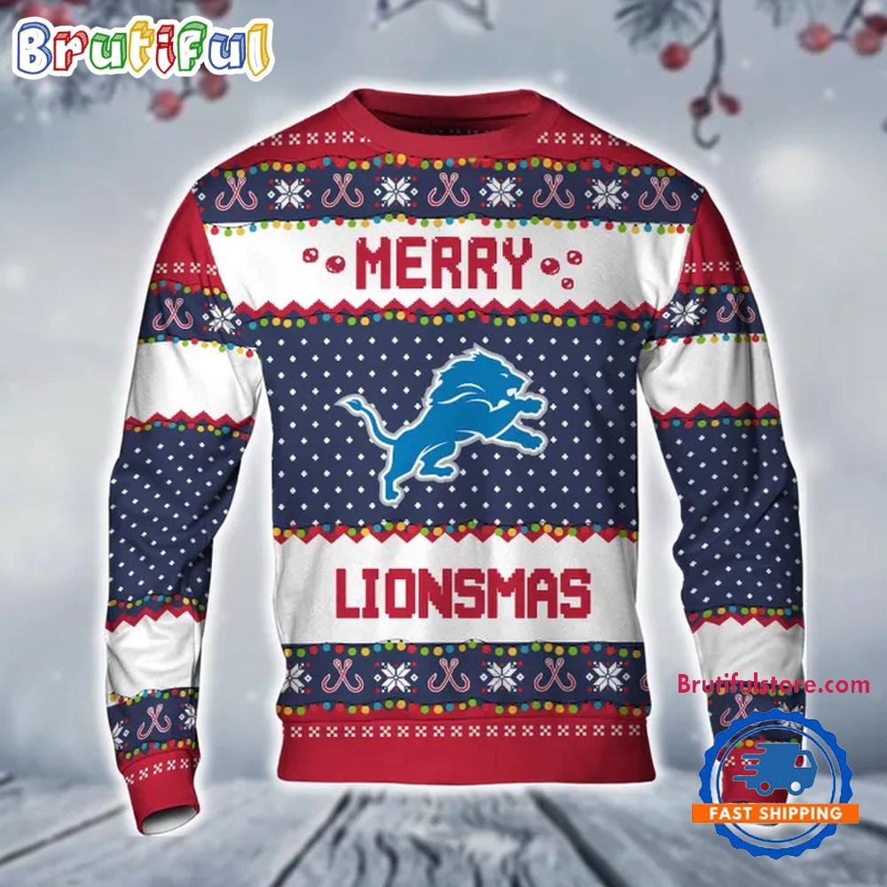 Sportswearmerch Detroit Lions NFL Merry Lionsmas Christmas Sweater For Fan