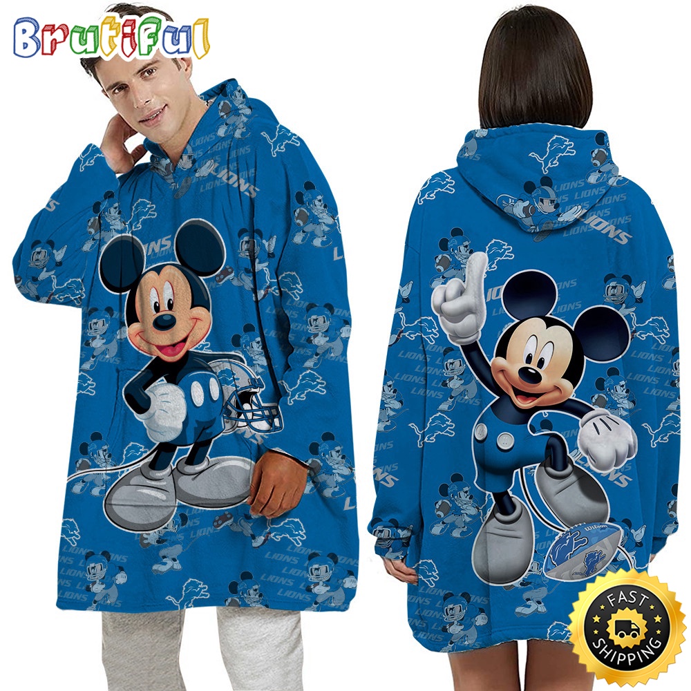 Sportswearmerch Detroit Lions NFL Mouse Lover Personalized Blaket Hoodie For Fan