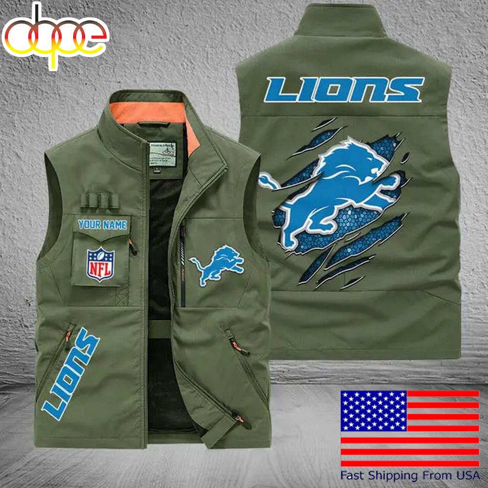 Sportswearmerch Detroit Lions NFL On Back Personalized Pocket Vest For Fan