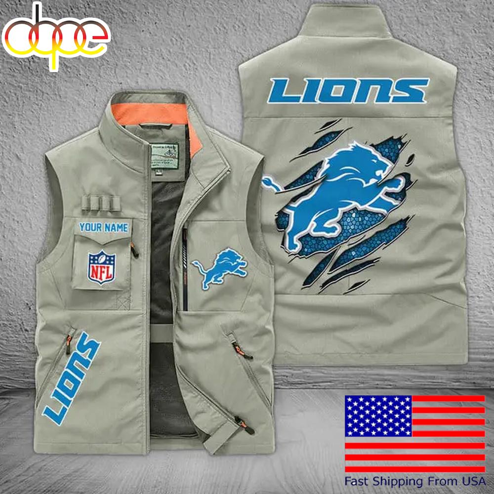 Sportswearmerch Detroit Lions NFL On Back Personalized Pocket Vest For Fan