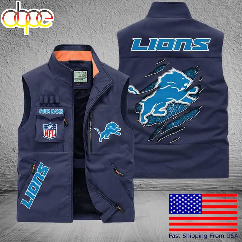 Sportswearmerch Detroit Lions NFL On Back Personalized Pocket Vest For Fan