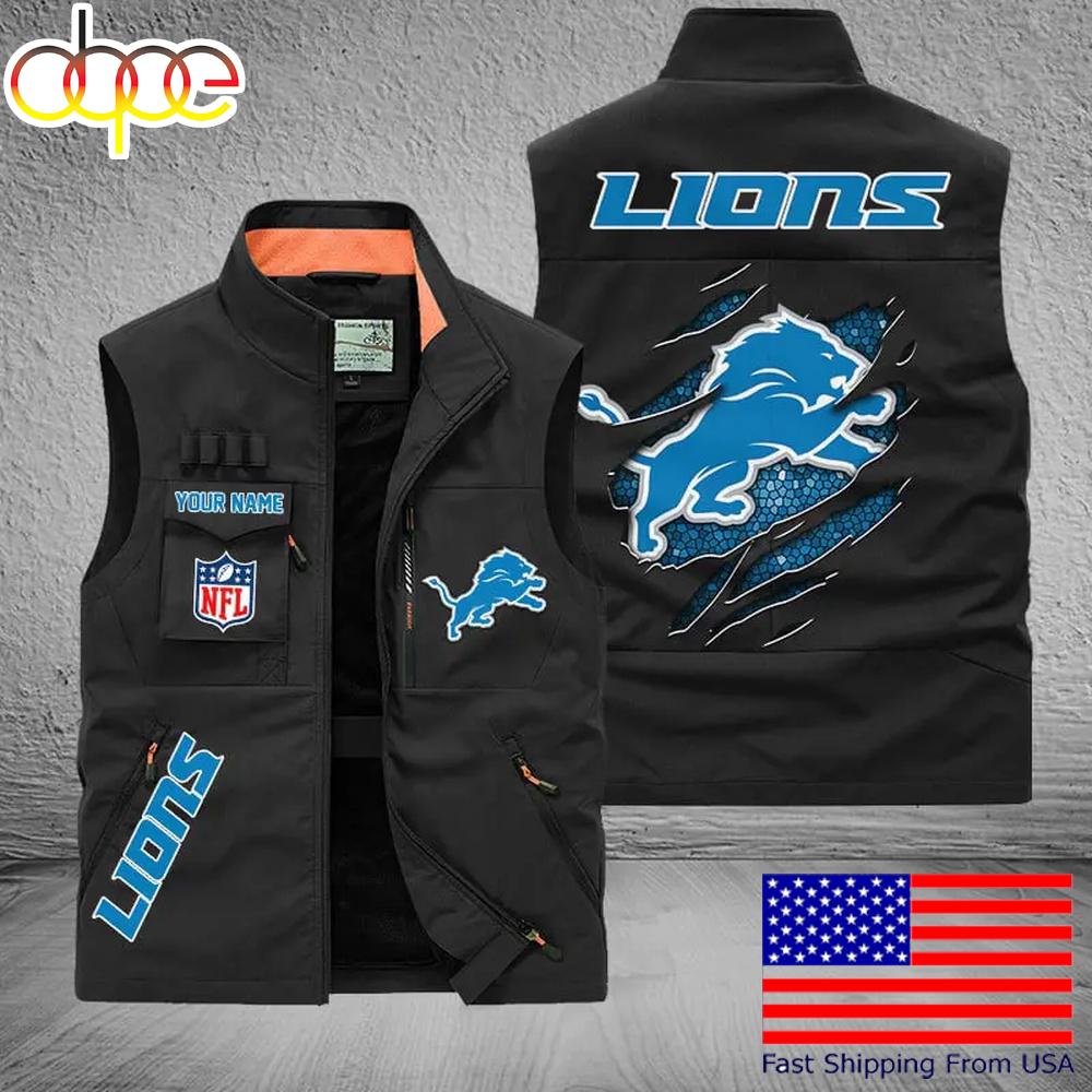 Sportswearmerch Detroit Lions NFL On Back Personalized Pocket Vest For Fan