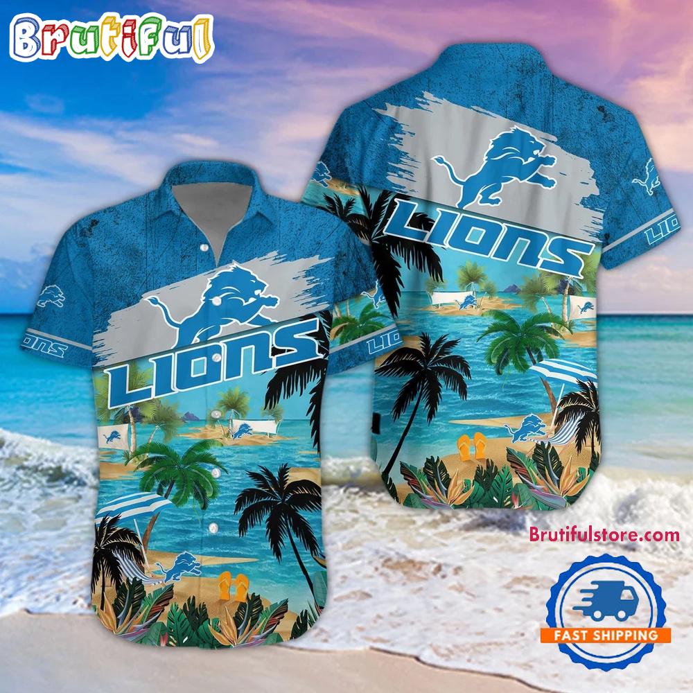 Sportswearmerch Detroit Lions NFL Palm Tree Summer Beach Personalized Hawaiian Shirt For Fan
