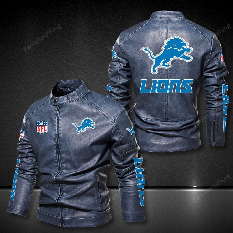 Sportswearmerch Detroit Lions NFL Personalized Leather Bomber For Fan